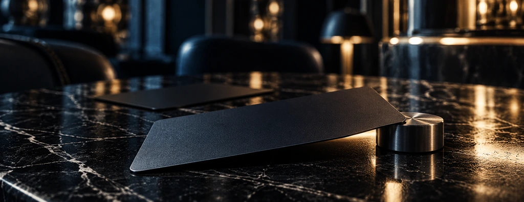 A blank matte payment card on black marble